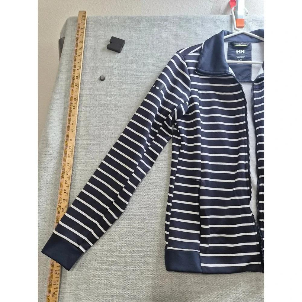 Helly Hansen Jacket Womens Large Blue White Striped Collared No Zip Casual